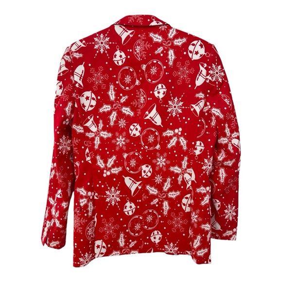 Suslo Couture Mens Red & White Holiday Christmas Snowflake Blazer Size 38 - Picture 6 of 8